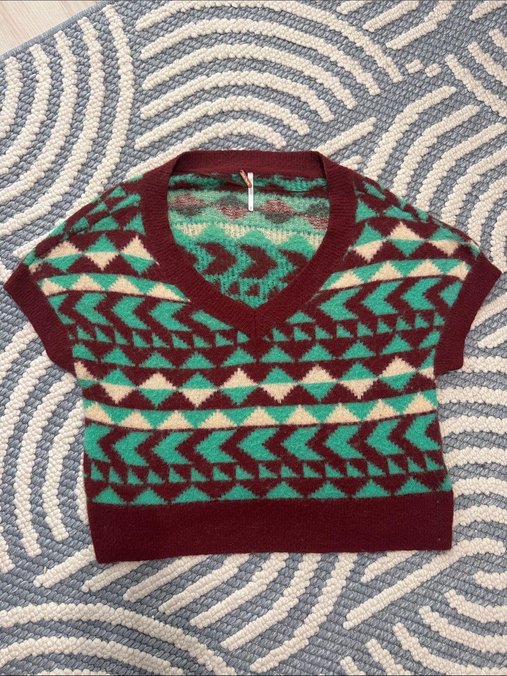 Free People XS Fuzzy Southwestern Geometric Cropped Sweater Vest
